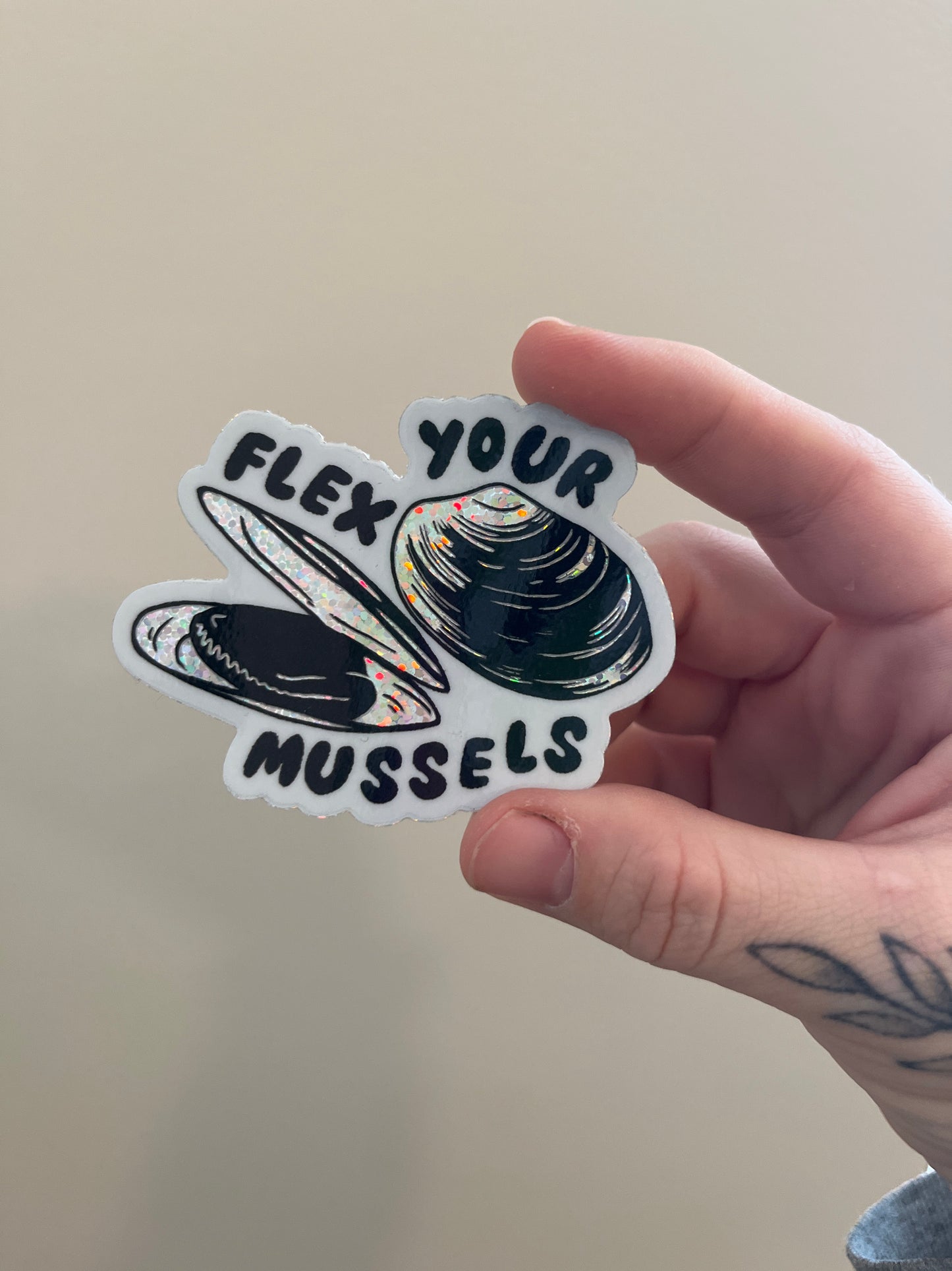 Flex Your Mussels Glitter Sticker