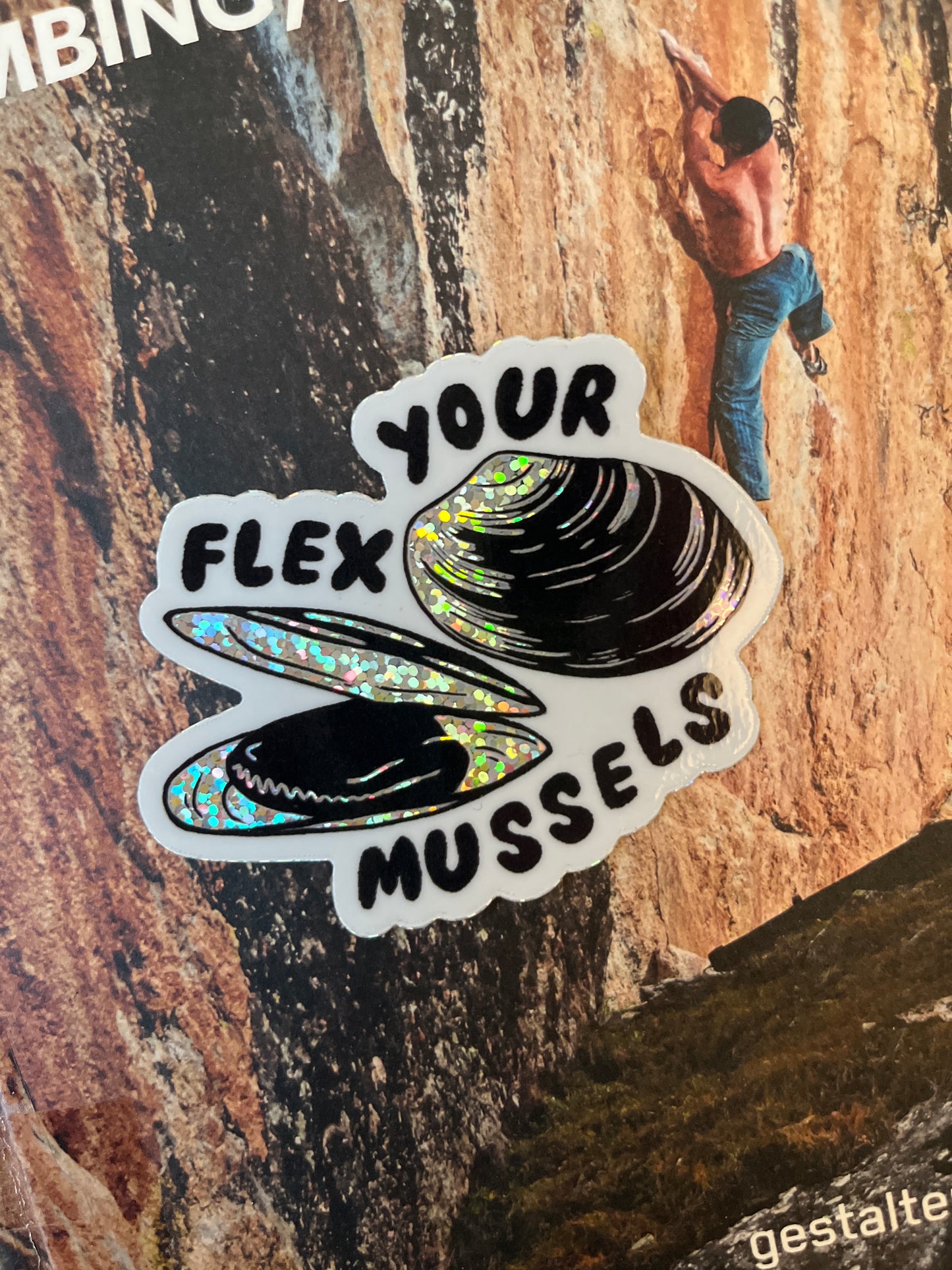 Flex Your Mussels Glitter Sticker